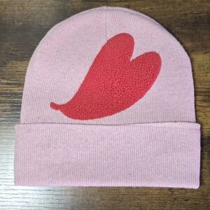Pink Beanie with Red Heart Design